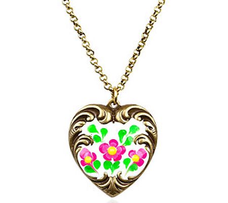 Anne Koplik  Pink Flower Heart Necklace