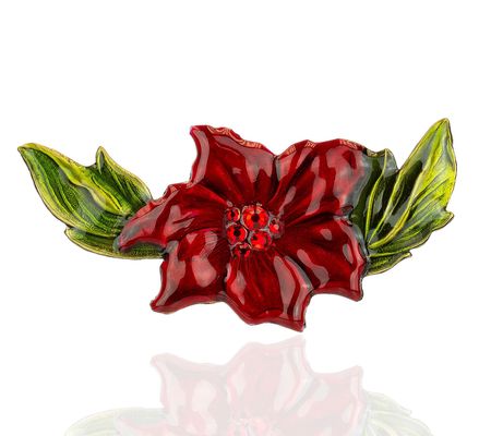 Anne Koplik Poinsettia Enamel Brilliant Crystal Pin