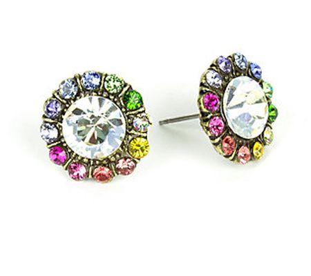 Anne Koplik Rainbow Crystal Flower Halo B utton Earrings