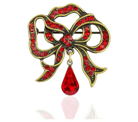 Anne Koplik Red Bow Brilliant Crystal Pin