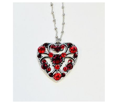 Anne Koplik Red Crystal Filigree Heart Pendant w/ Chain