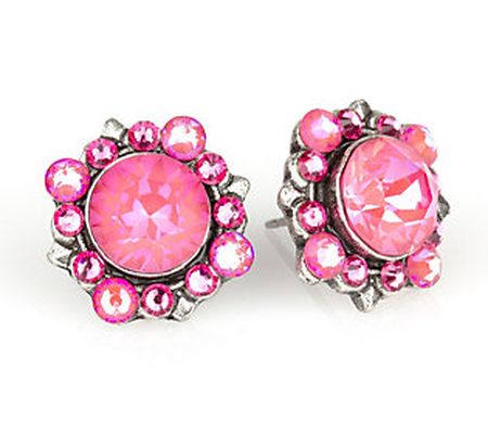 Anne Koplik Scalloped Pink Crystal Halo B utton Earrings