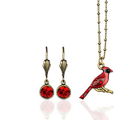 Anne Koplik Swarovski Crystal Cardinal Necklace & Earrings Set
