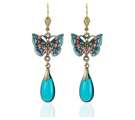 Anne Koplik Teal & Brown Crystal Butterfly Tear rop Earrings