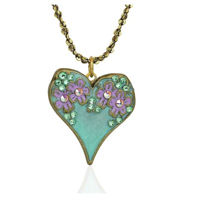 Anne Koplik Teal & Lavender Crystal Heart Pendant w/Chain