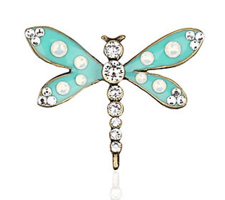 Anne Koplik Turquoise Enamel Crystal Dragonfly Pin