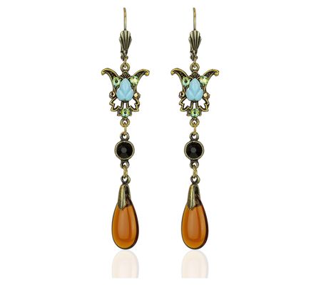 Anne Koplik Vintage Crystal & Brown Glass Teard op Earrings