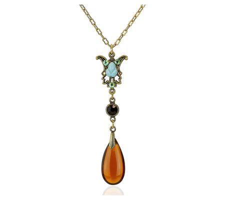 Anne Koplik Vintage Linear Necklace  with Brown Glass Teardrop