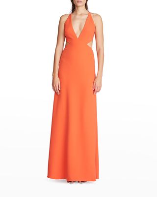 Anne Lace-Up Deep V-Neck Gown