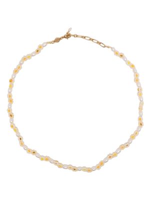 Anni Lu flower-motif beaded necklace - White