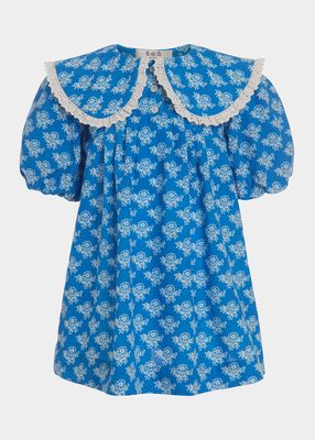 Annika Puff-Sleeve Floral Cotton Dress, Size 2-12