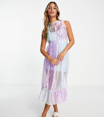 Annorlunda color block tulle dress in blue and lilac-Multi