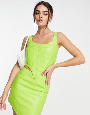 Annorlunda faux leather curved corset in lime green - part of a set