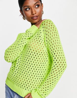 Annorlunda fishnet knit sweater in lime green