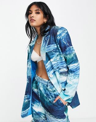 Annorlunda ocean print blazer in blue - part of a set