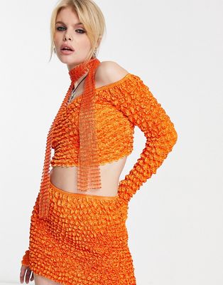 Annorlunda popcorn textured off-shoulder top in bright orange - part of a set