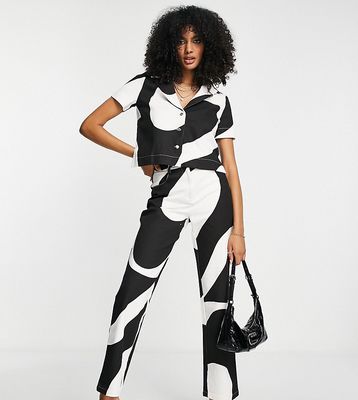 Annorlunda retro print pants in monochrome - part of a set-Black