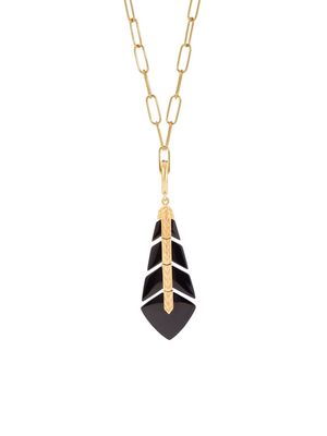 Annoushka 18kt yellow gold Flight feather onyx pendant necklace
