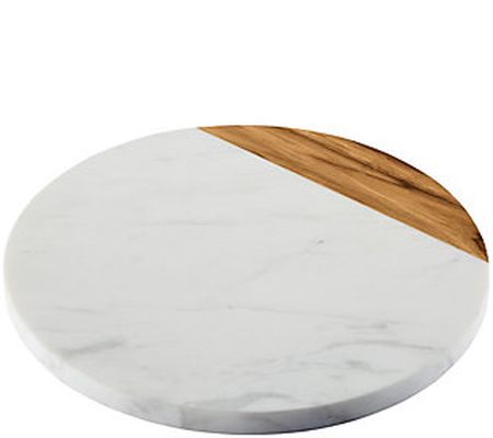 Anolon White Marble & Teak Wood 10" Round Servi ng Board