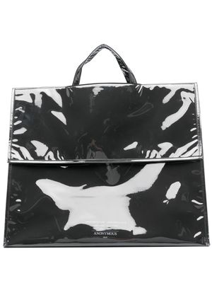 Anonymous abstract-print engraved-logo tote - Black