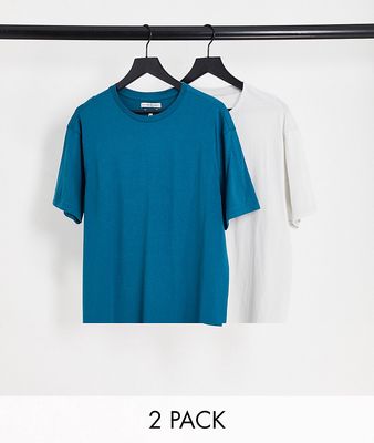 Another Influence 2 pack boxy fit t-shirts in teal & off white-Multi