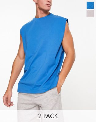 Another Influence 2 pack oversized tank tops in blue & gray