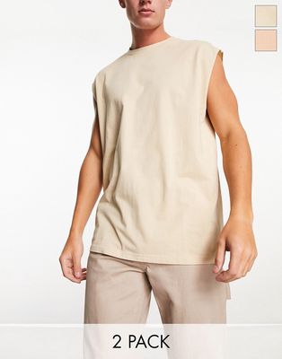 Another Influence 2 pack oversized tank tops in neutral tones-Pink