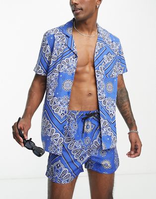 Another Influence bandana print swim shorts in blue - part of a set