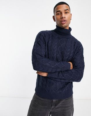 Another Influence chunky knit turtle neck sweater in navy