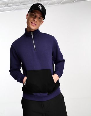 Another Influence color block half zip sweatshirt in navy