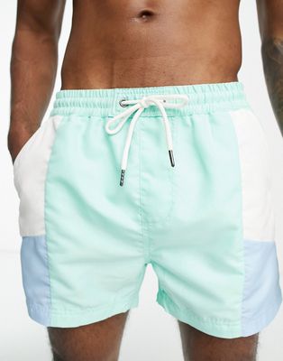 Another Influence color block swim shorts in aqua, blue and white-Multi