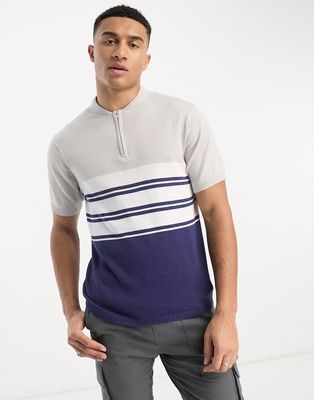 Another Influence color block zip polo in gray
