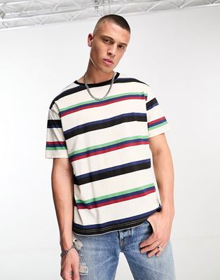 Another Influence drop shoulder stripe t-shirt in off white