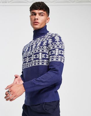 Another Influence fairisle half zip Christmas sweater in navy