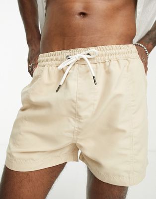Another Influence front seam detail swim shorts in stone-Neutral