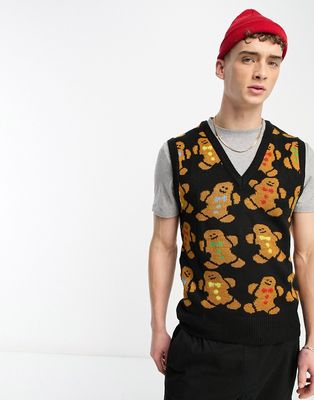 Another Influence gingerbread Christmas knit vest in black