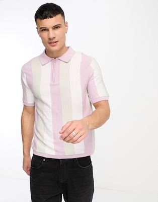 Another Influence knit striped zip polo in lilac-Purple