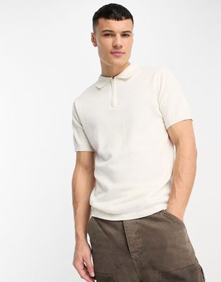 Another Influence knit zip polo in off-white