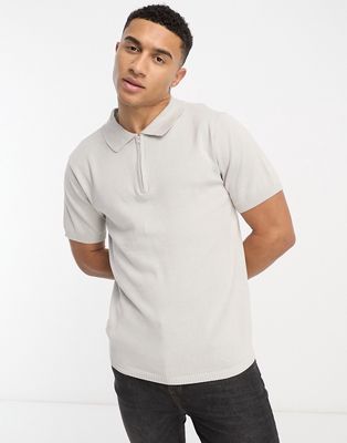 Another Influence knitted zip polo in light gray-Blue