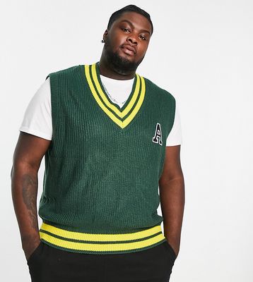 Another Influence Plus varsity knitted vest in green
