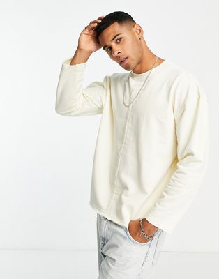 Another Influence raw edge long sleeve top in ecru-White