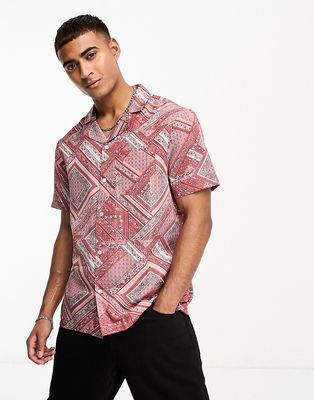 Another Influence short sleeve printed shirt in red-Orange