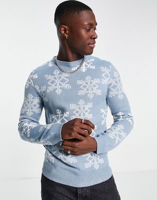 Another Influence snowflake Christmas sweater in blue