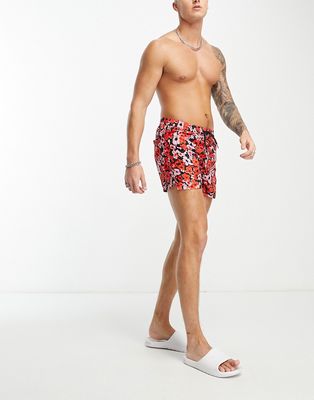 Another Influence swim shorts in red and pink floral