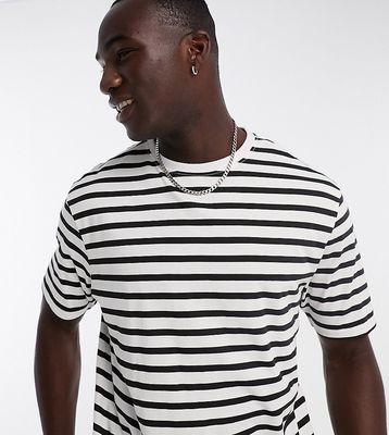 Another Influence Tall drop shoulder stripe t-shirt in black & white-Green