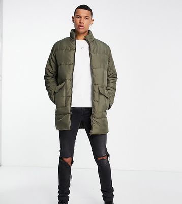 Another Influence Tall utility longline puffer jacket in khaki-Green