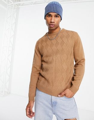 Another Influence textured knit sweater in stone-Brown