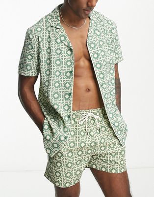 Another Influence tile print swim shorts in green - part of a set