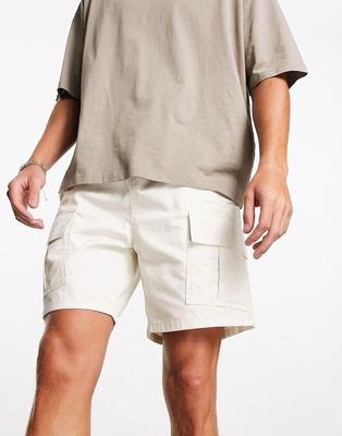 Another Influence twill cargo shorts in off white