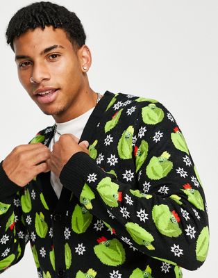 Another Influence v neck Brussels spots snowflakes cardigan in black